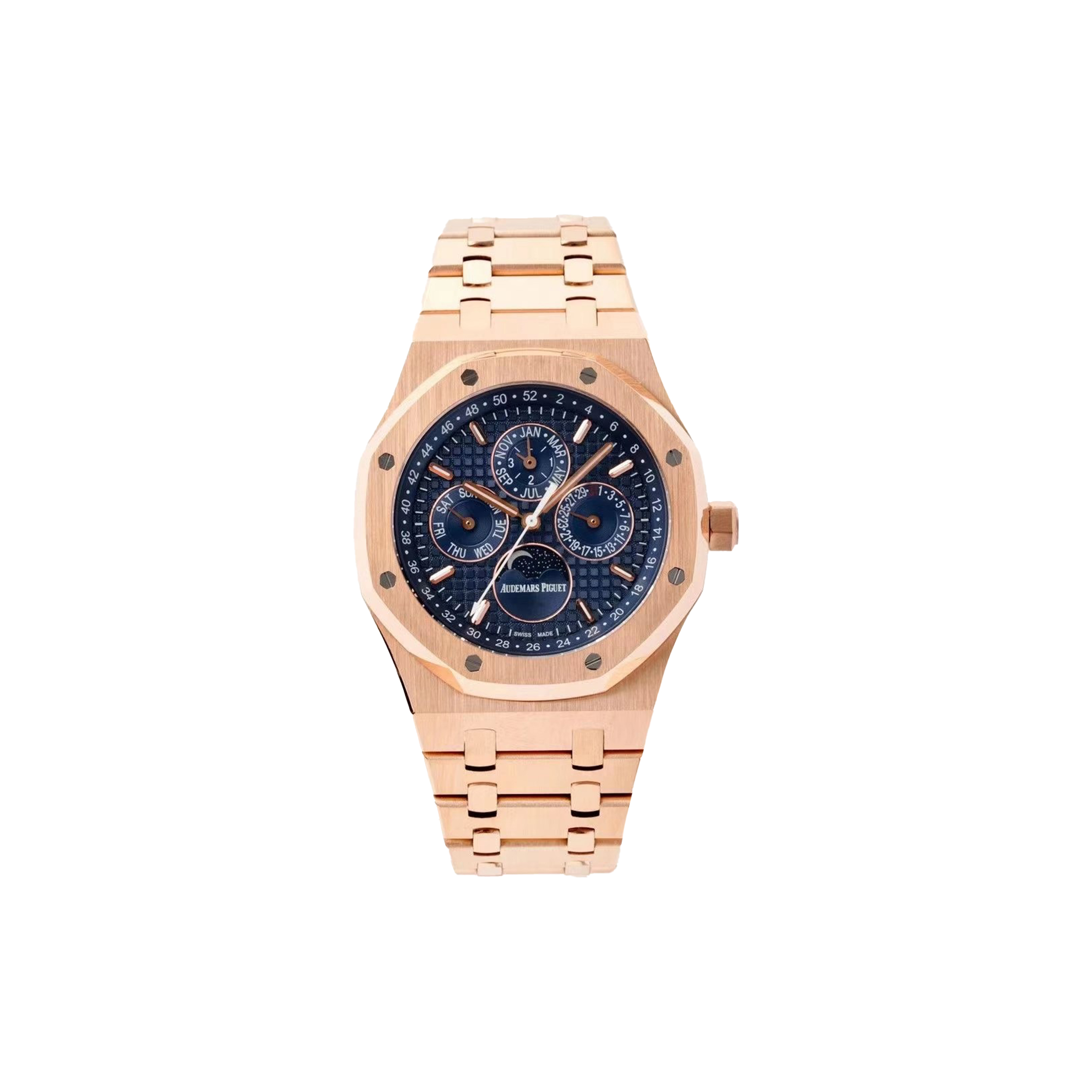 audemars P*g*et royal oak perpetual calendar 41mm rose gold blue dial watch 26574or.oo.1220or.03